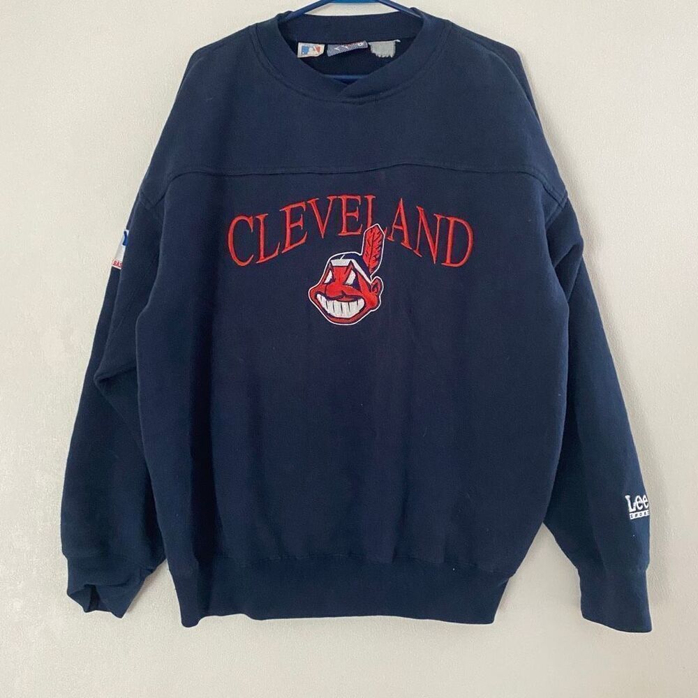 Vintage Cleveland Indians Sweatshirt Lee Sport MLB Embroidered Logo Crewneck Nav